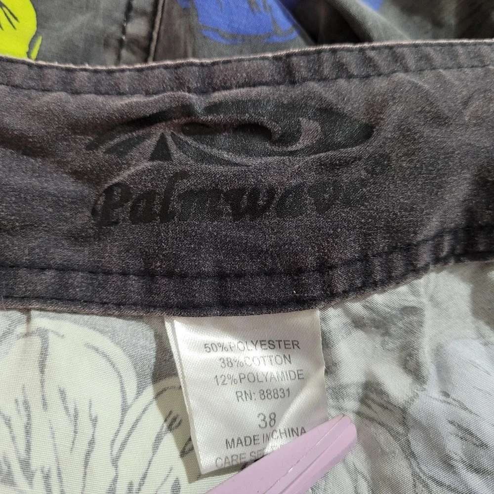 Palmwave Board Shorts Mens 38 Gray Floral Cargo Pockets‎ Swim Trunks